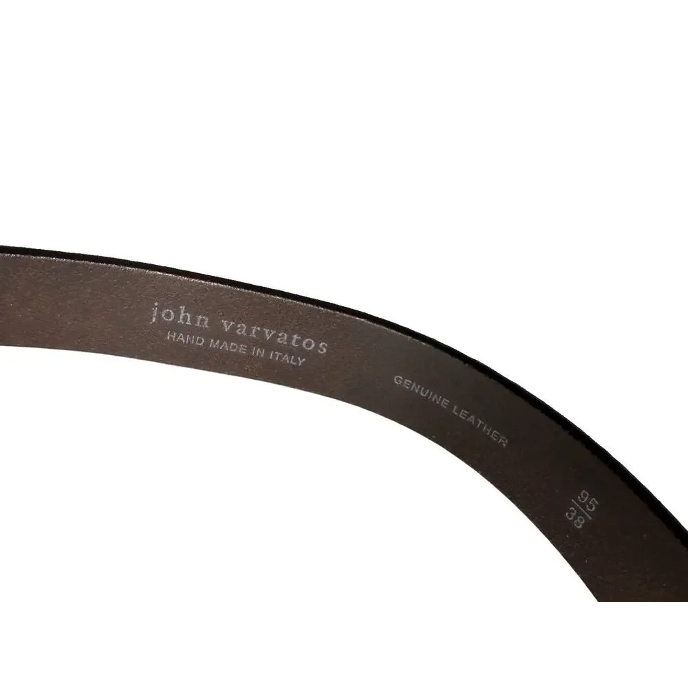 John Varvatos Brown Leather Belt Mens Size 38 Herringbone Texture Handmade Italy